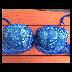 PINK push-up demi bra deep blue and turquoise